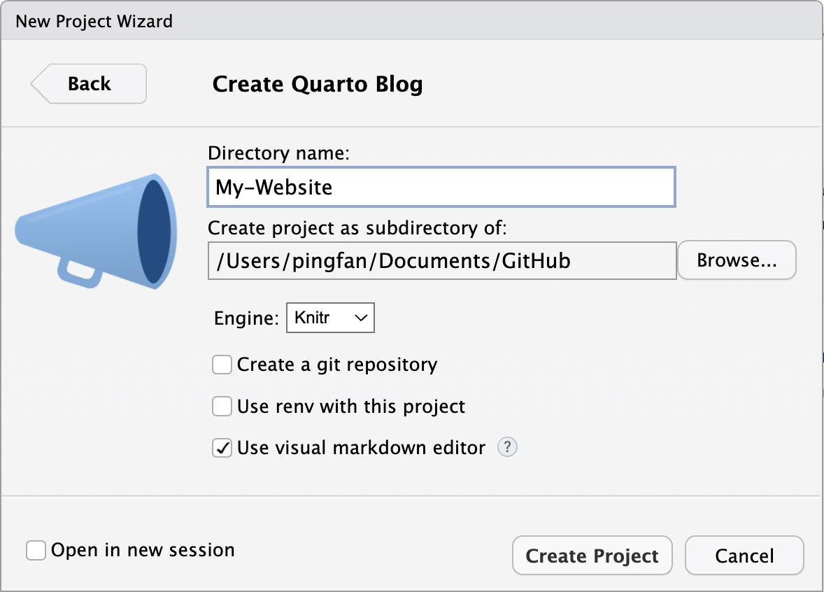 Figure 6: Define the directory name and path, and finally click on “Create Project”
