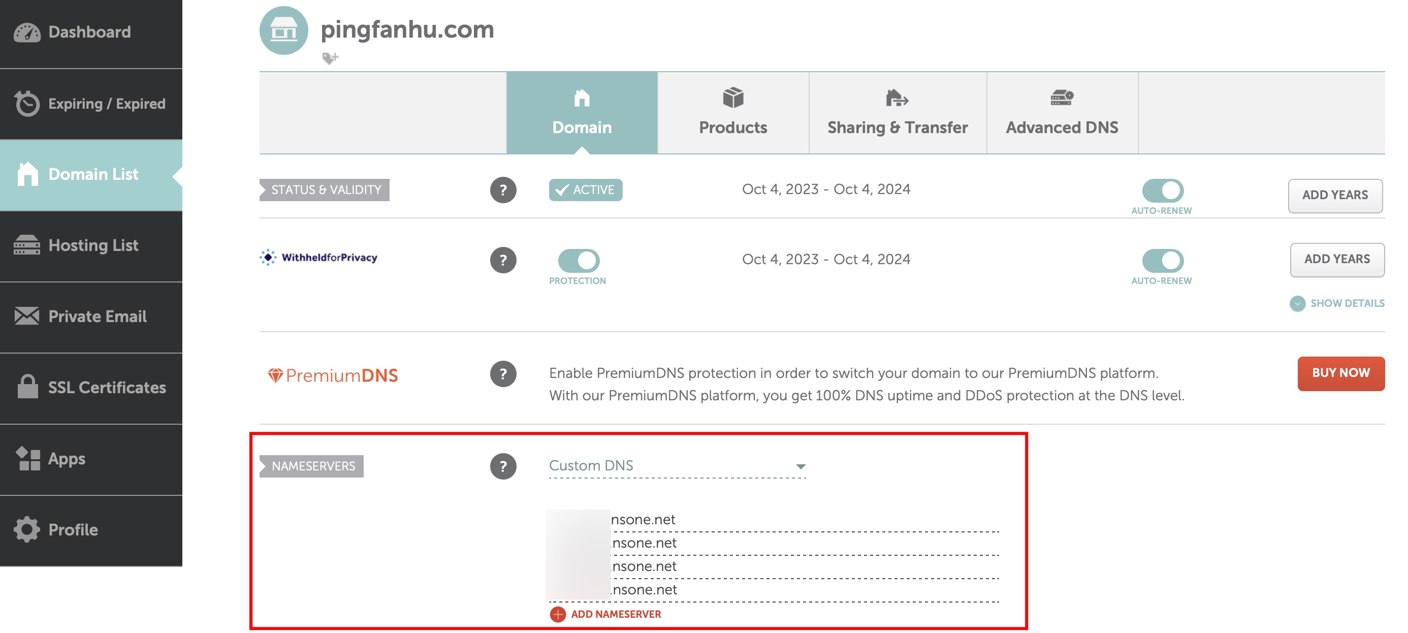 Figure 9: This is where you can paste the DNS hostnames in Namecheap